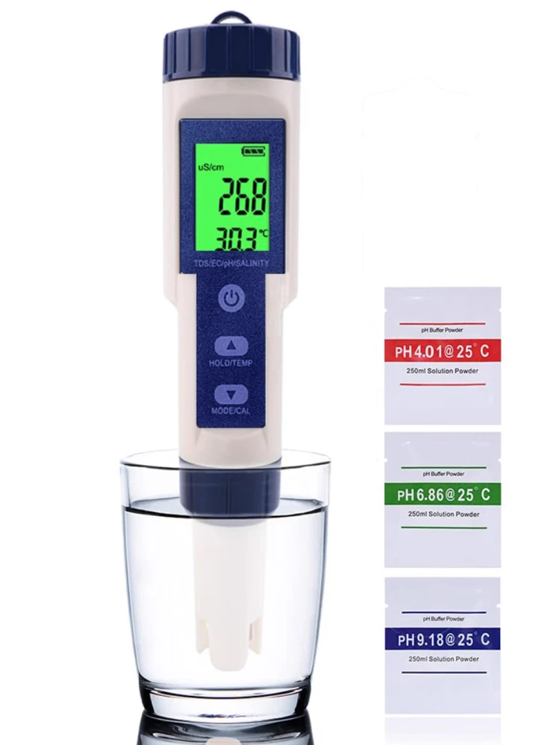 高精度5合1自动咸度计防水盐度计水族馆海水检测仪测水质快速检测