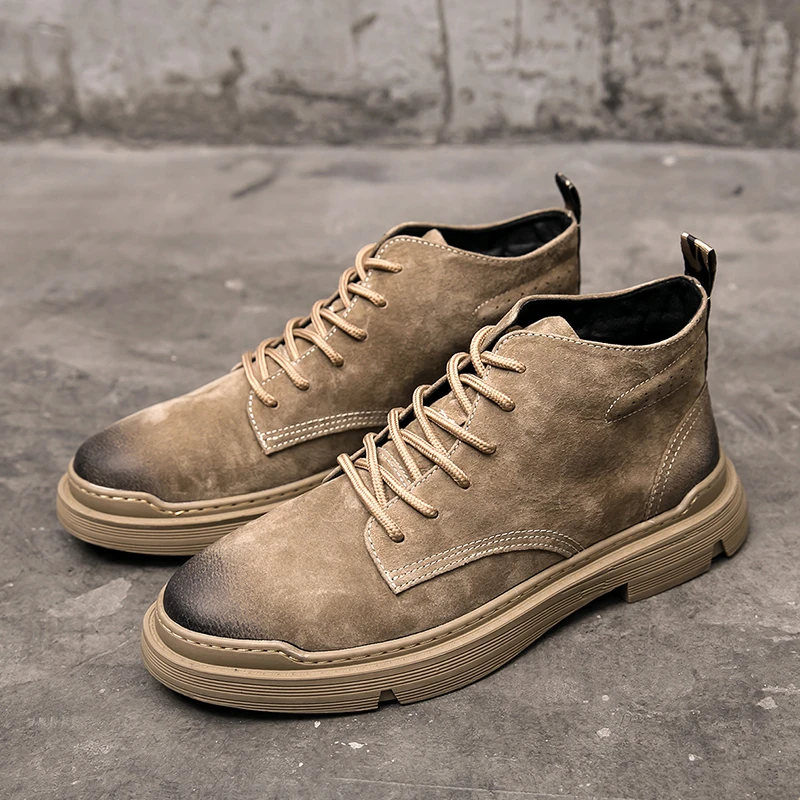 936 BUFFNY男鞋秋冬马丁靴男高帮工装靴英伦风短靴加绒保暖皮靴