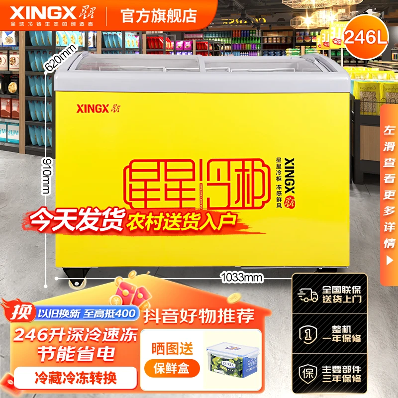 【双温两用】星星冰柜242升大容量商用展示柜卧式冷柜雪糕柜大冰柜