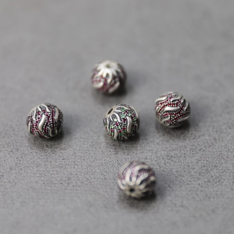 丝鹿西子 足银仿水晶银制品 复古菩提圆珠足银999实心镶嵌配饰