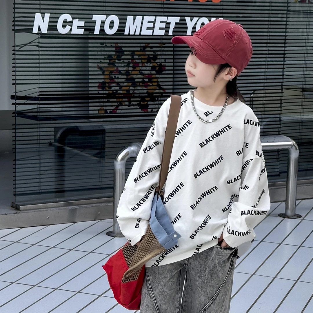 GXM2024年秋季新款儿童T恤男童中小童长袖上衣时尚百搭韩版宽松