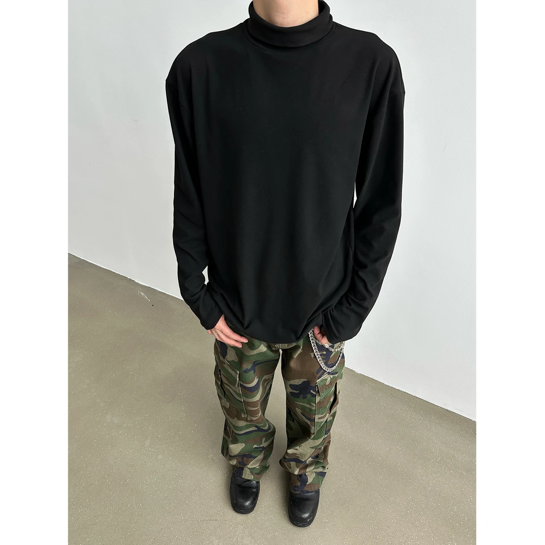 Faxims Store 高领长袖T恤男秋冬美式翻领保暖内搭黑色男士打底衫