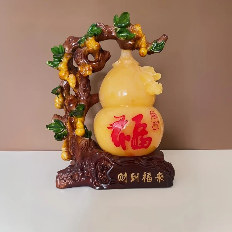 新中式黄玉色大葫芦乔迁开业送礼电视柜酒柜玄关办公室工艺品摆件