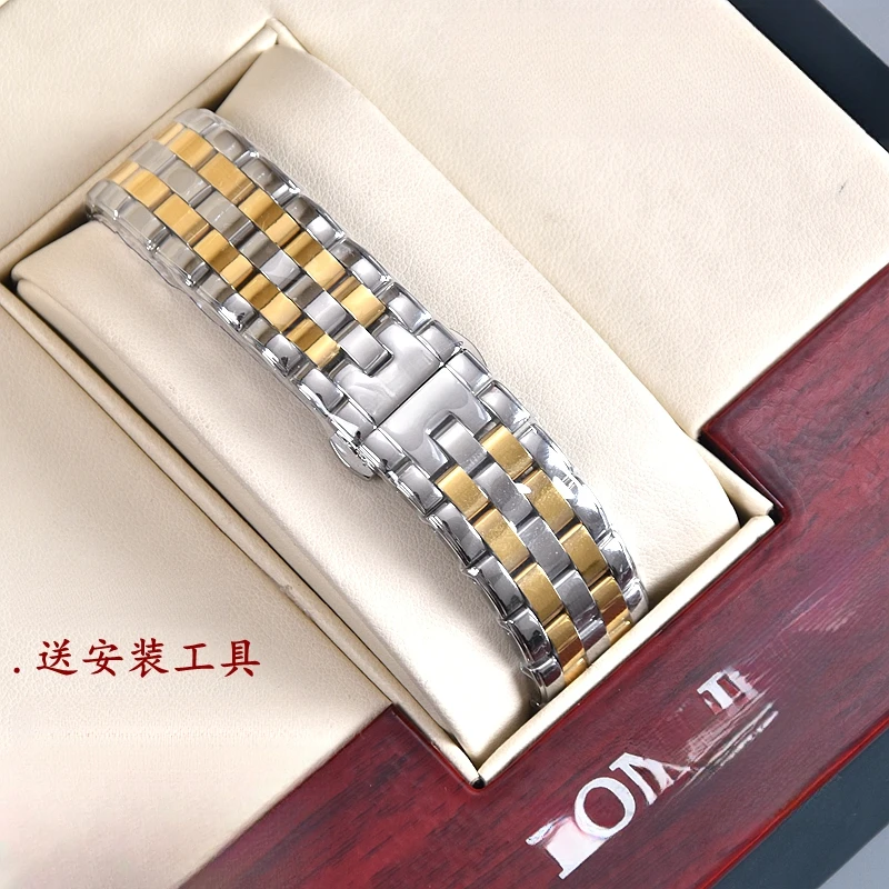 唛得表带代用浪琴男款军旗钢带L4.274/774/874/374蝴蝶扣带钢表带