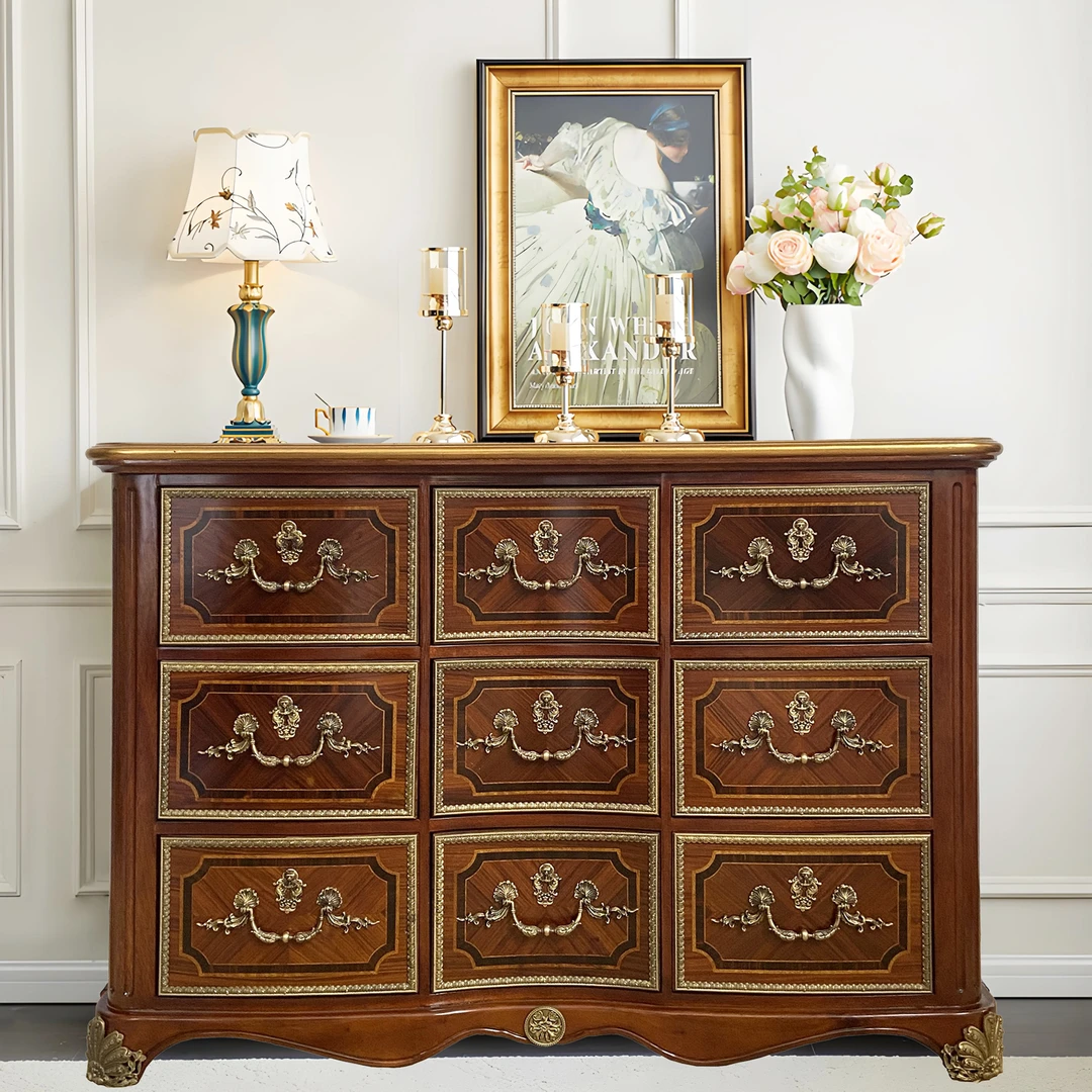 英式亚历山大 九斗柜 Y-060 纯铜五金/把手桃花芯木132*48*93