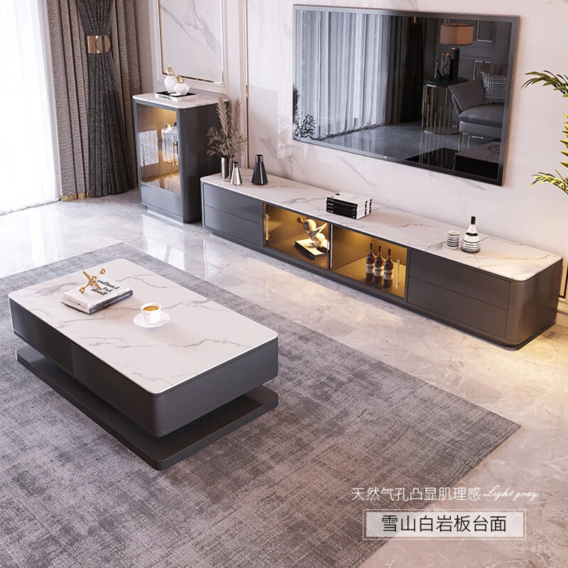 2202#北欧轻奢烤漆电视柜茶几组合意式地柜现代简约岩板储物茶几
