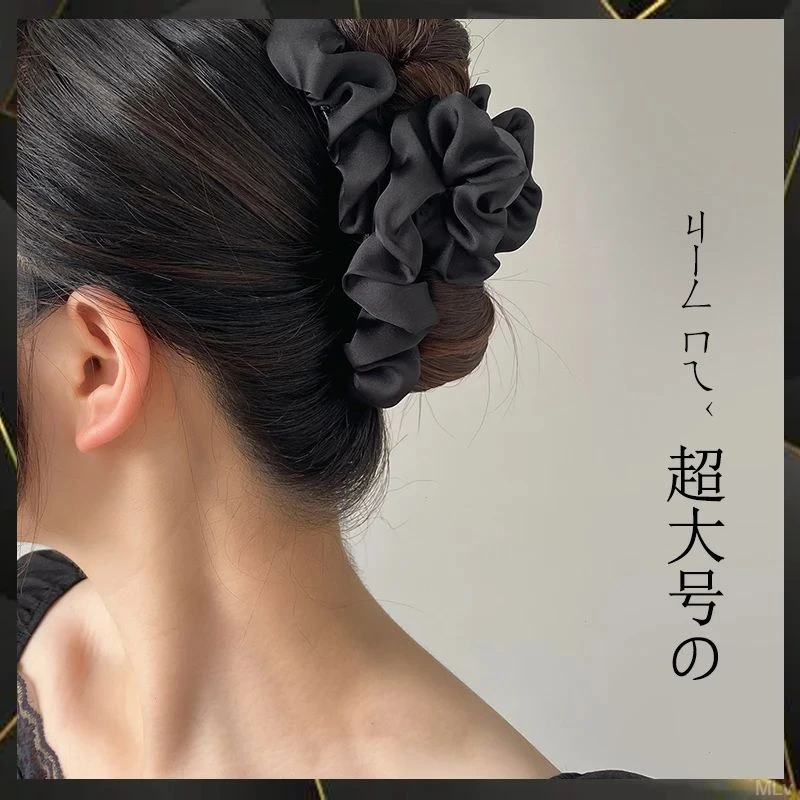 褶皱缎面布艺发夹时尚气质法式秋冬发夹13cm超大号后脑勺鲨鱼夹女
