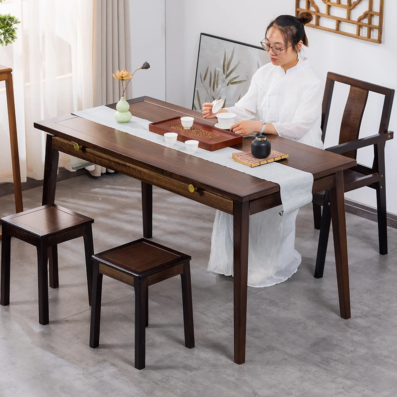 小茶桌椅组合功夫大板桌茶台一体家用阳台实木新中式办公室书桌子