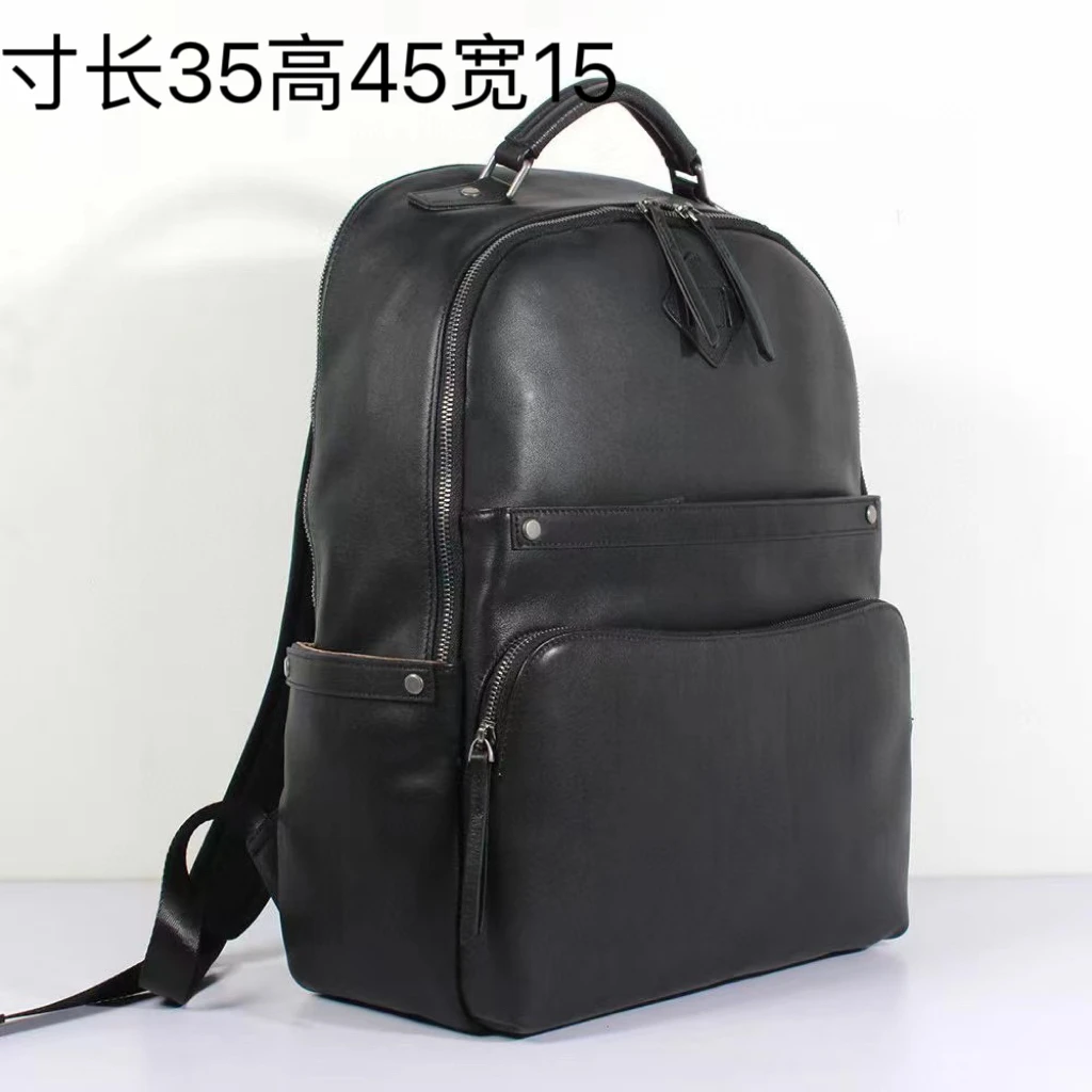 OLOYEI男士大容量牛皮休闲商务双肩包黑色尺寸长35高45宽15-N9249