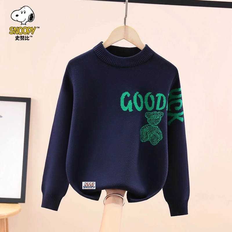 Snoopy/史努比男童毛衣秋冬款中大童针织衫加绒加厚保暖男孩童装