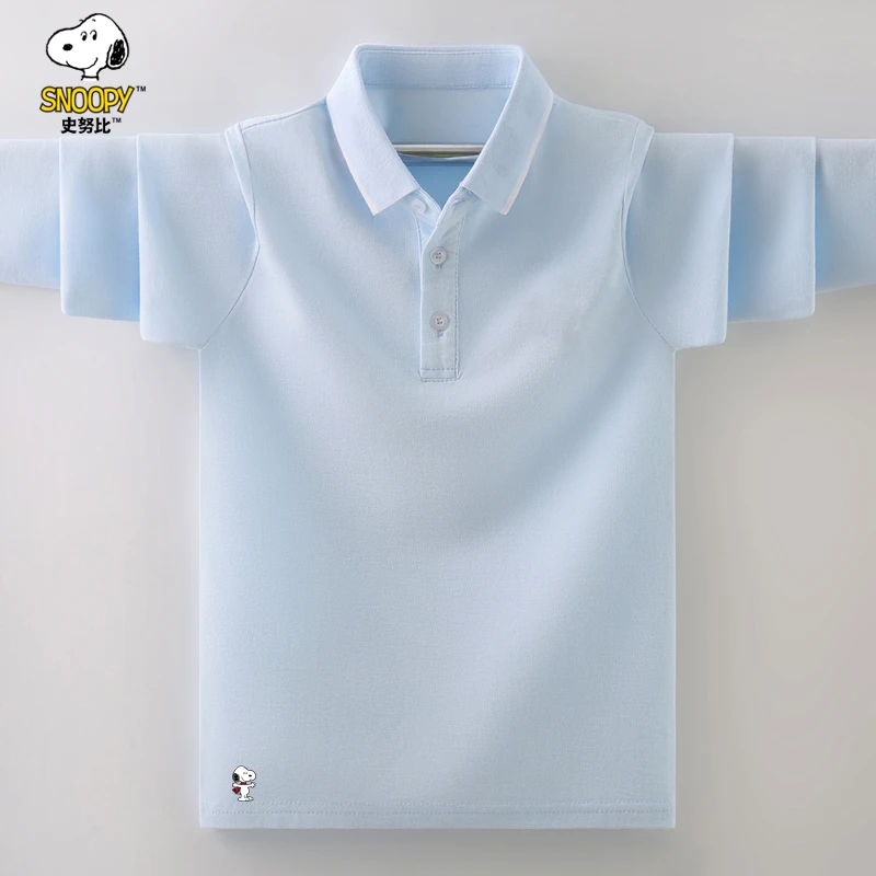 Snoopy/史努比儿童纯色T恤长袖2024polo新款中大童打底衫休闲长袖