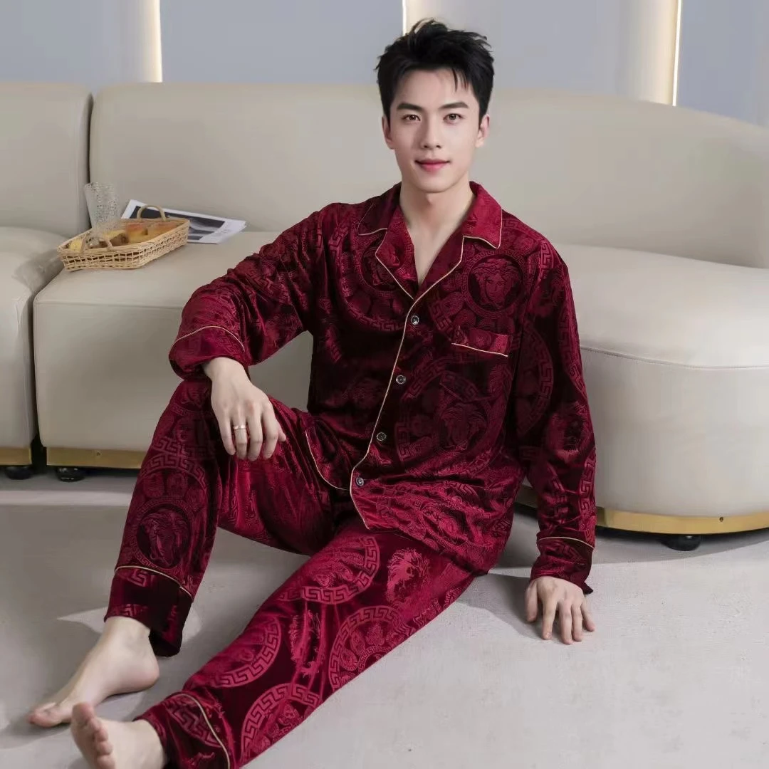 秋冬新款男士睡衣轻奢舒适家居服金丝绒提花长袖休闲冬款大码睡衣