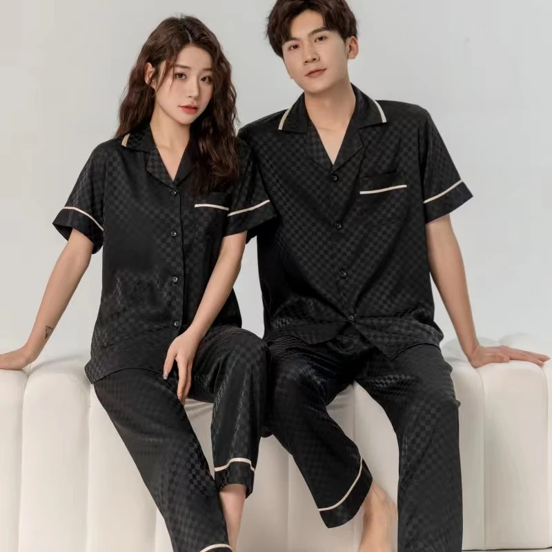 （816#）夏季时尚新款睡衣冰雪软丝情侣薄款舒适轻奢家居服可外穿