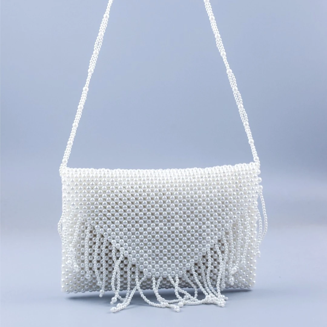 法式复古流苏手工珍珠编织小众串珠小方包女单肩百搭手机包斜挎包