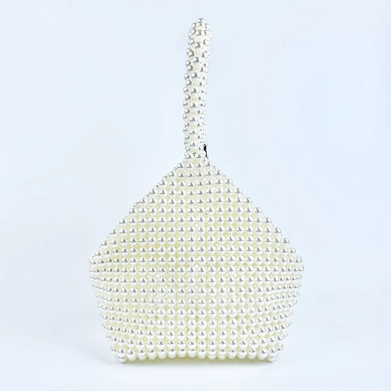 欧美风小众设计纯手工串珠编织珍珠不规则手提宴会包轻奢百搭女包