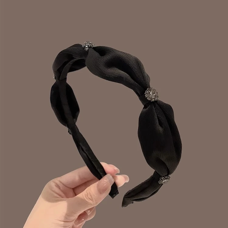 韩国新款高级感绸布水钻打结发箍气质复古法式头箍外出百搭发卡女