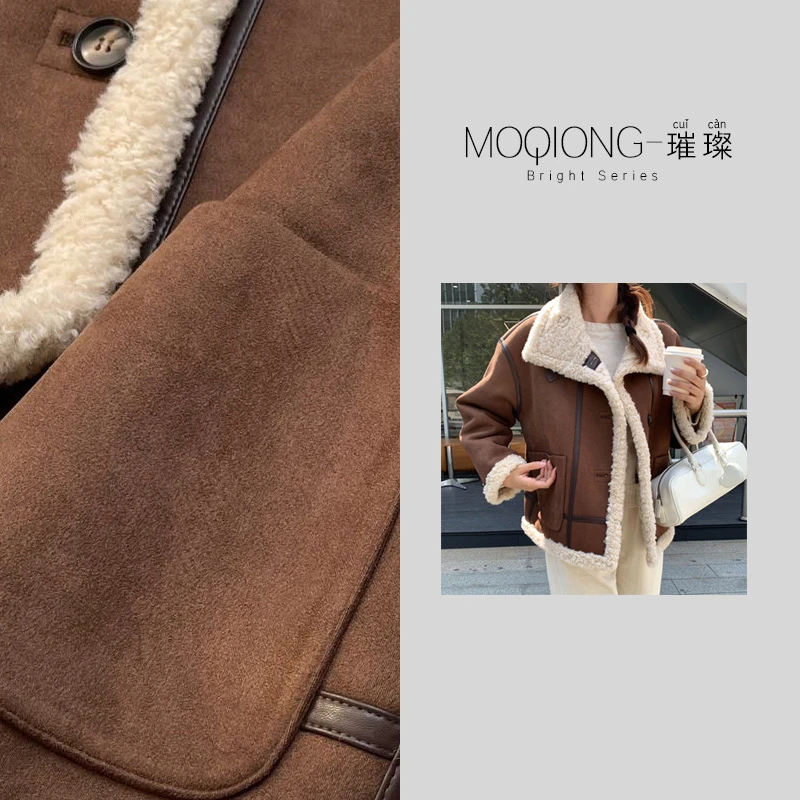 【墨琼·璀璨】“双面画报”女款双面穿立领机车风外套7559