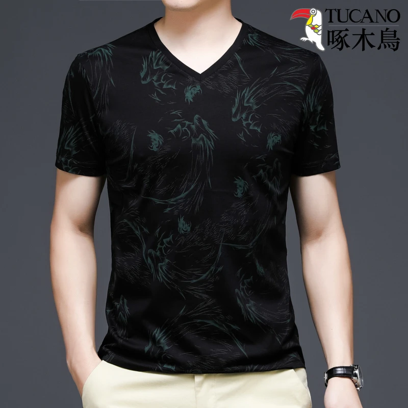 【高品质V领】品牌男士夏季高档舒适透气鸡心领V领短袖T恤