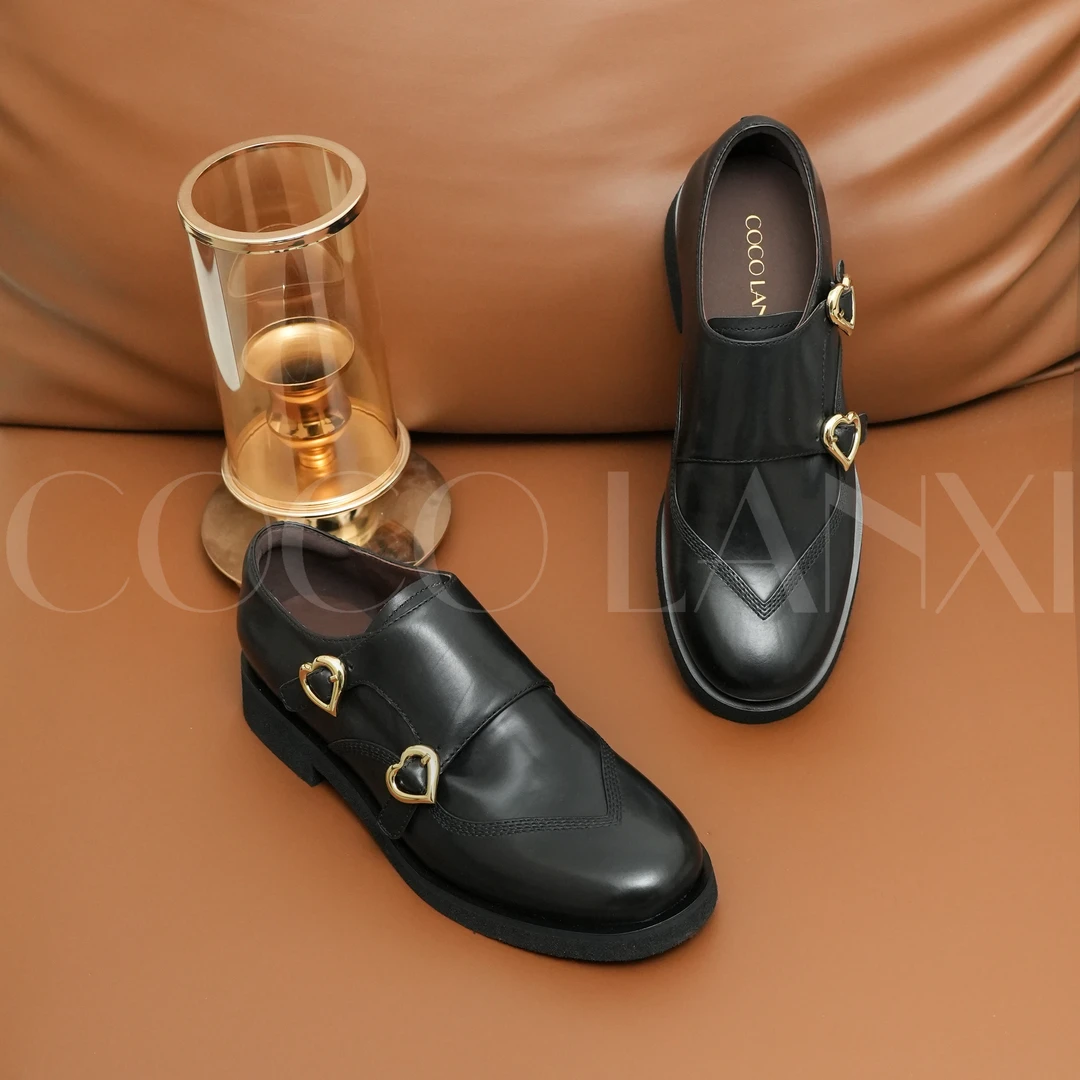 【若希】气质百搭真皮简约乐福鞋女时尚高跟厚底23L315