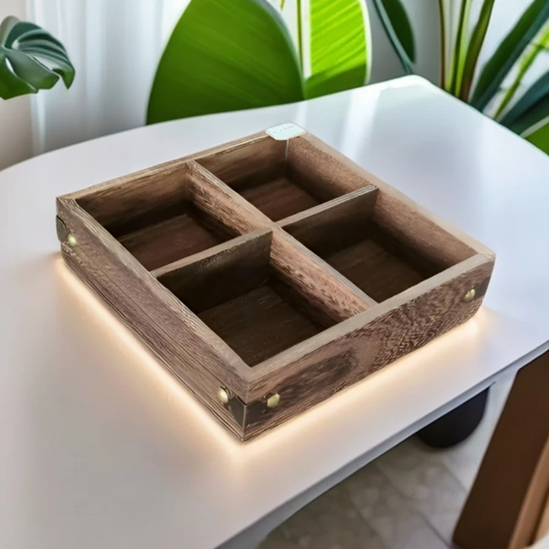 实木收纳复古分格收纳桌面收纳4格收纳1136