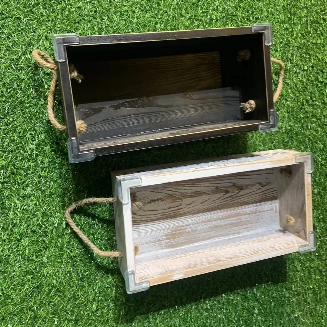 桌面收纳盒置物收纳长方形阳台欧式木制复古木质客厅707