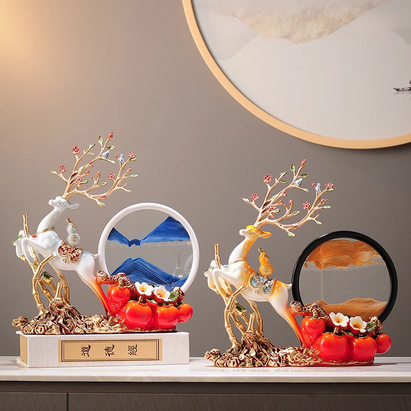 创意流沙画沙漏鹿摆件事事如意柿子家居客厅玄关电视柜酒柜装饰品