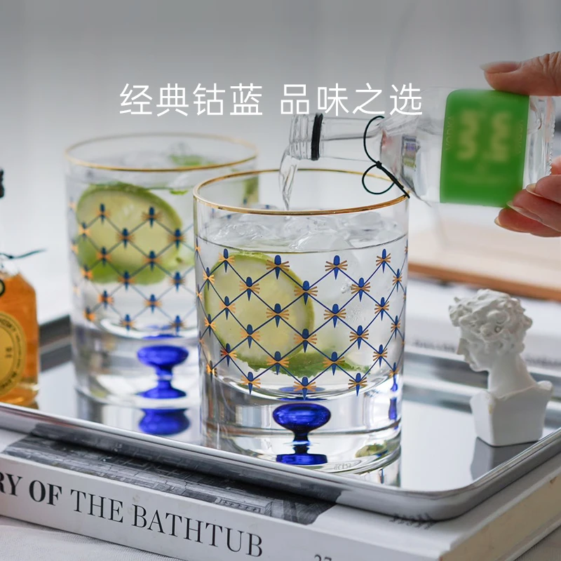 俄皇LOMONOSOV钴蓝网纹系列水晶玻璃威士忌对杯轻奢高档酒杯礼盒