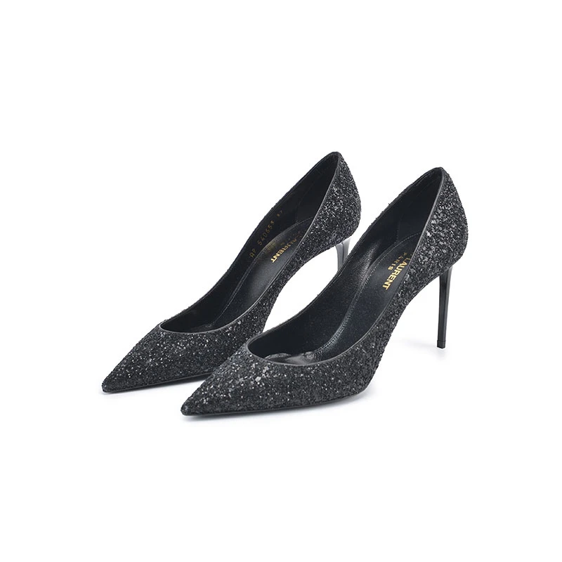 全新未使用 YSL/圣罗兰 【国现 专柜价14000元】女士尖头黑色高跟鞋