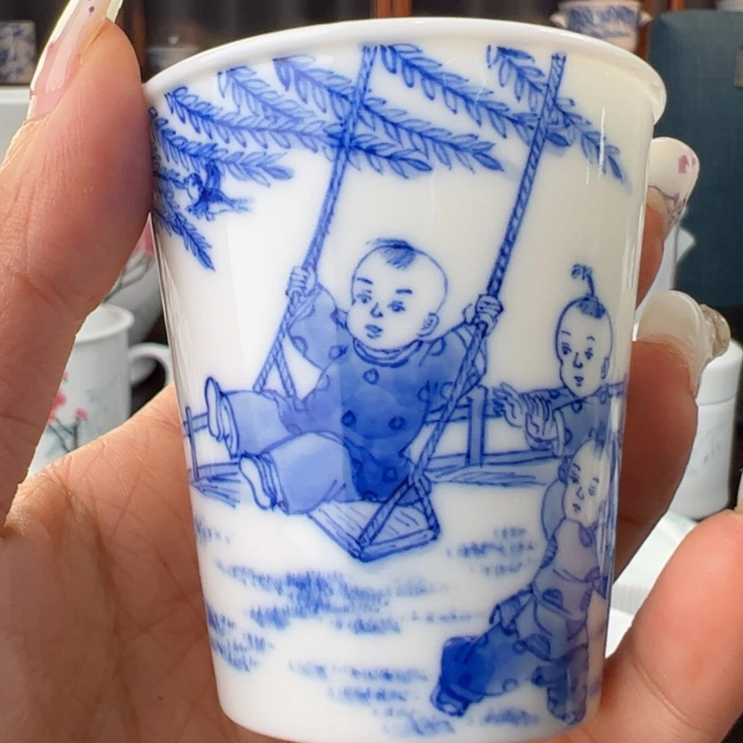 【闪购商品】7501滑石子陈*姐青花童子闻香杯
