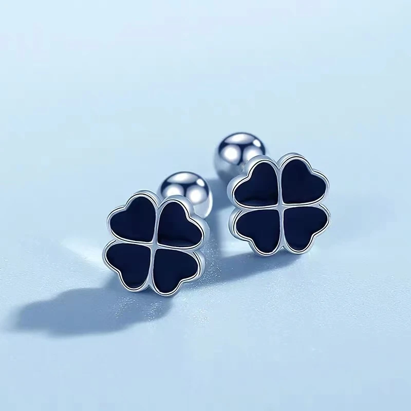 足银耳饰 s999足银四叶草螺丝口耳钉女ins风轻奢高级感养耳款耳饰