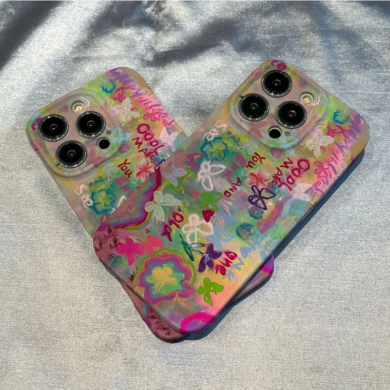 适用苹果15华为oppo小米vivo荣耀iphone【菲林】涂鸦蝴蝶手机壳硬女