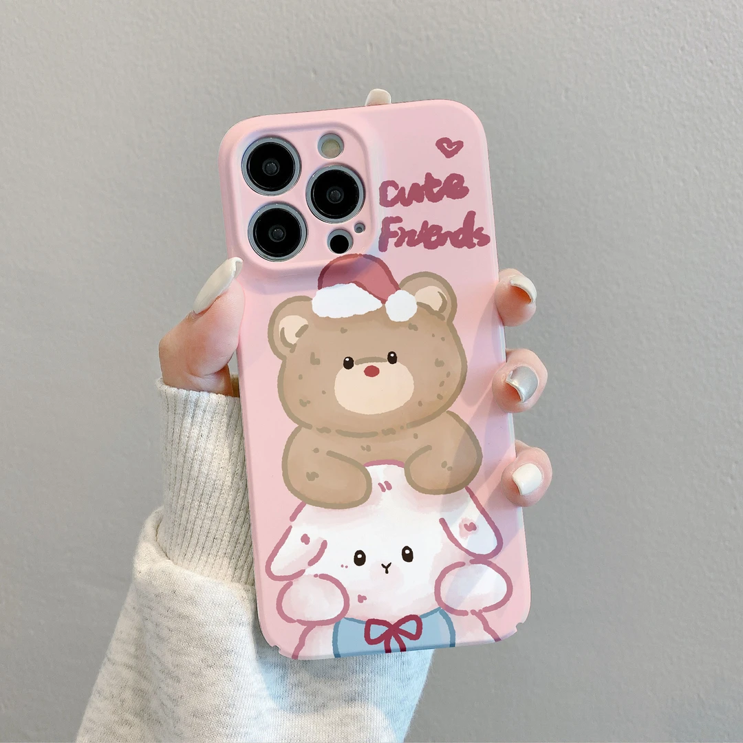 适用苹果华为oppo小米vivo荣耀iphone【菲林】带帽小熊手机壳硬简约