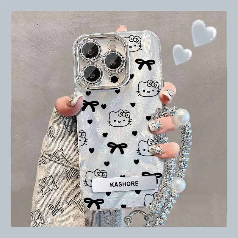 精孔羽纱蝴蝶结kt猫适用苹果15promax新款14iphone防摔手机壳1312