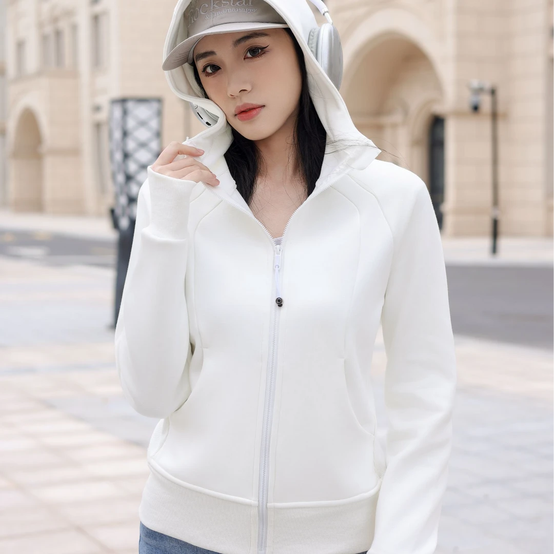 新款瑜伽露露外套女秋冬连帽小个子开衫修身显瘦休闲运动加绒卫衣