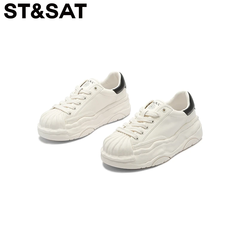 星期六厚底百搭小众贝壳头溶解鞋2025秋季新款系带女鞋潮流板鞋女