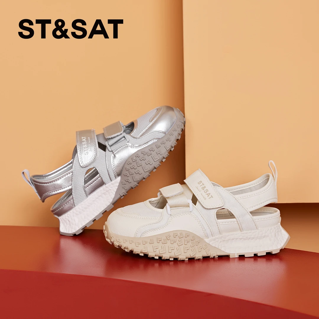 星期六玛丽珍运动凉鞋女厚底包头休闲2025夏季新款镂空透气阿甘鞋