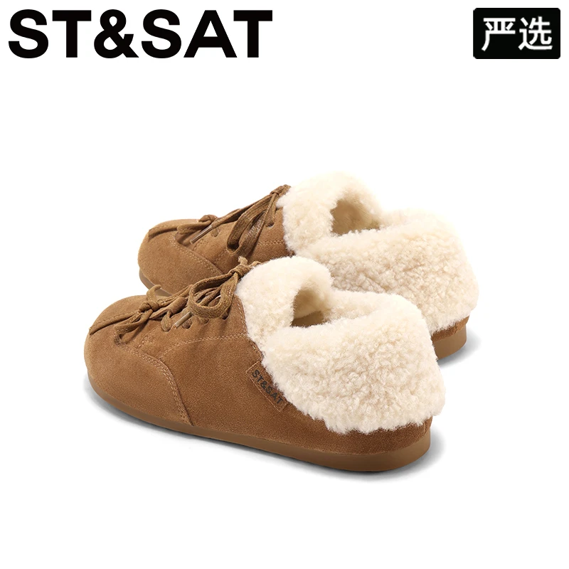 星期六茸茸勃肯鞋复古厚底25年冬新款加绒毛毛鞋女外穿包头棉拖鞋