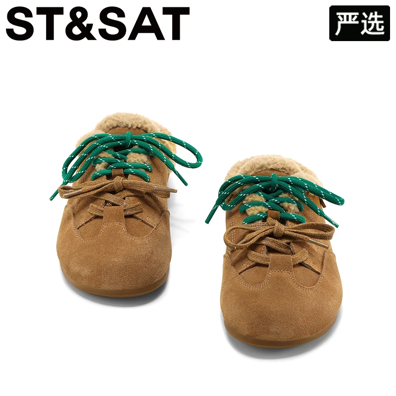 星期六复古勃肯鞋冬季新款小众外穿加绒毛毛鞋软底包头半拖棉鞋女