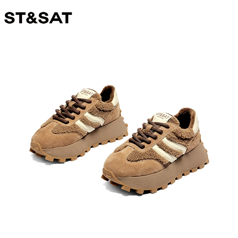 星期六时尚圆头系带休闲阿甘运动鞋2025春季新款潮流女鞋防滑鞋底