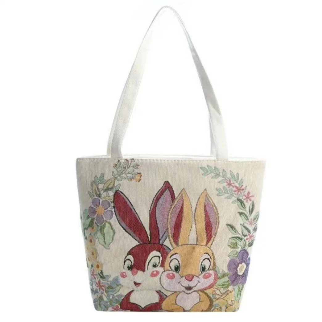 加厚帆布中包单肩妈咪包学生包刺绣百搭卡通绣花书本电脑包