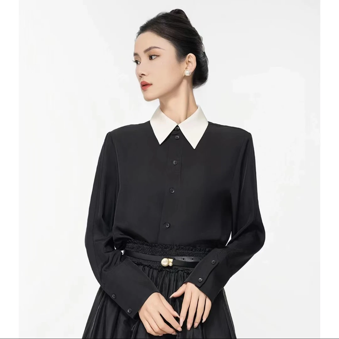 AMASS/阿玛施新款夏季长袖衬衫时尚拼接百搭气质设计感女 5301098