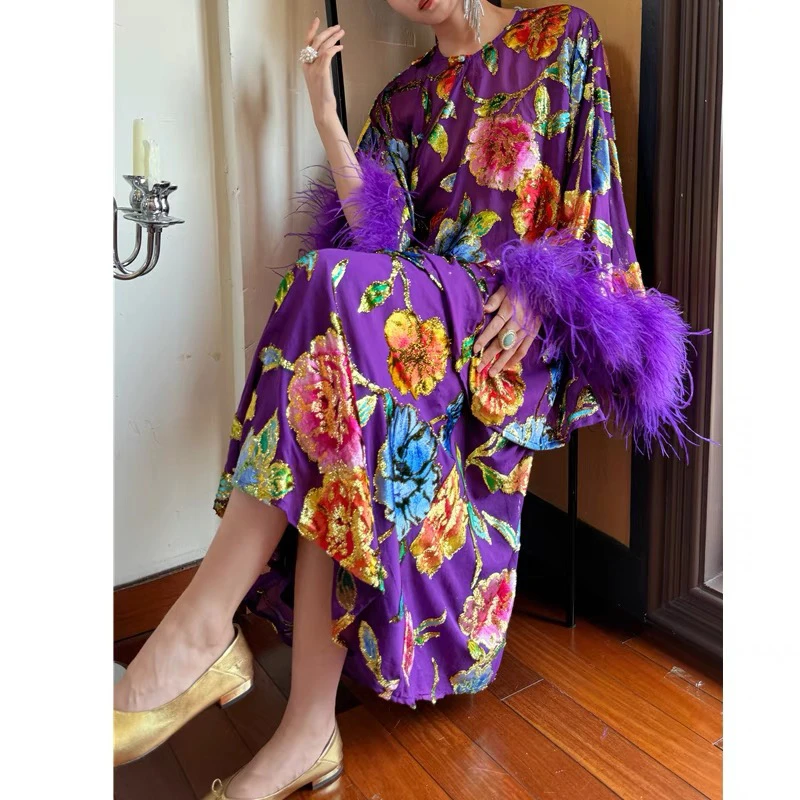 “紫气东来”2024早秋新品中式国风重磅手绘烧花上衣半裙