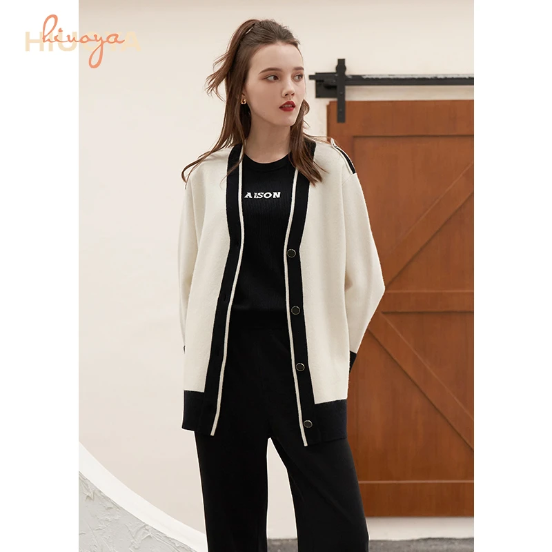 HIUOYA【秋款特惠】撞色百搭长袖时尚拼接针织衫23373342