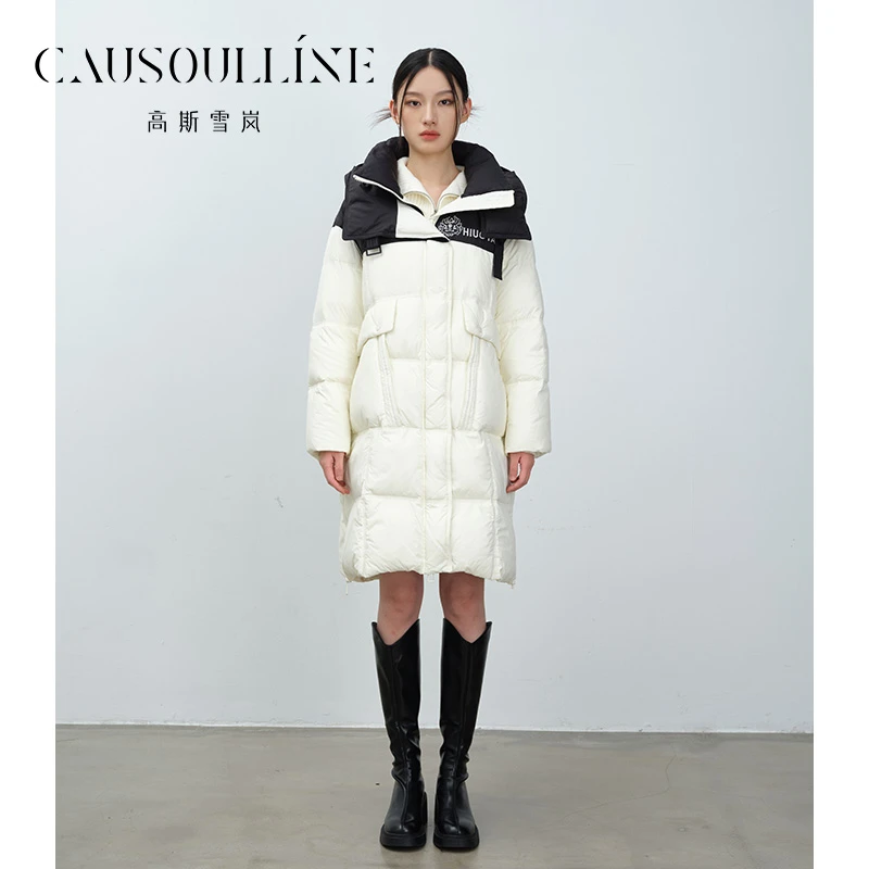 高斯雪岚【国庆特惠】白鹅绒气质中长款修身羽绒服女纯色24418878