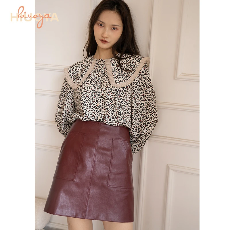 HIUOYA【汇欧亚】22秋新品PU皮裙高腰显瘦a字半身裙22379025