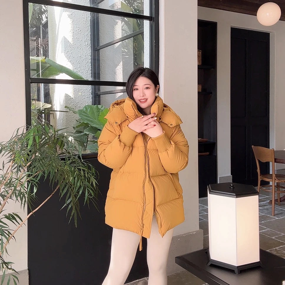 多肉宝贝90白鹅绒泡芙感 可拆卸连帽中长款鹅绒羽绒服AL8250