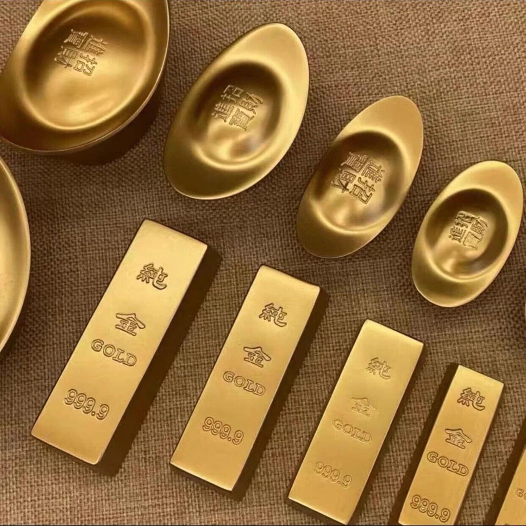 【叶氏铜器】大号实心仿真金条仿真元宝手工打磨逼真高档镇尺摆件