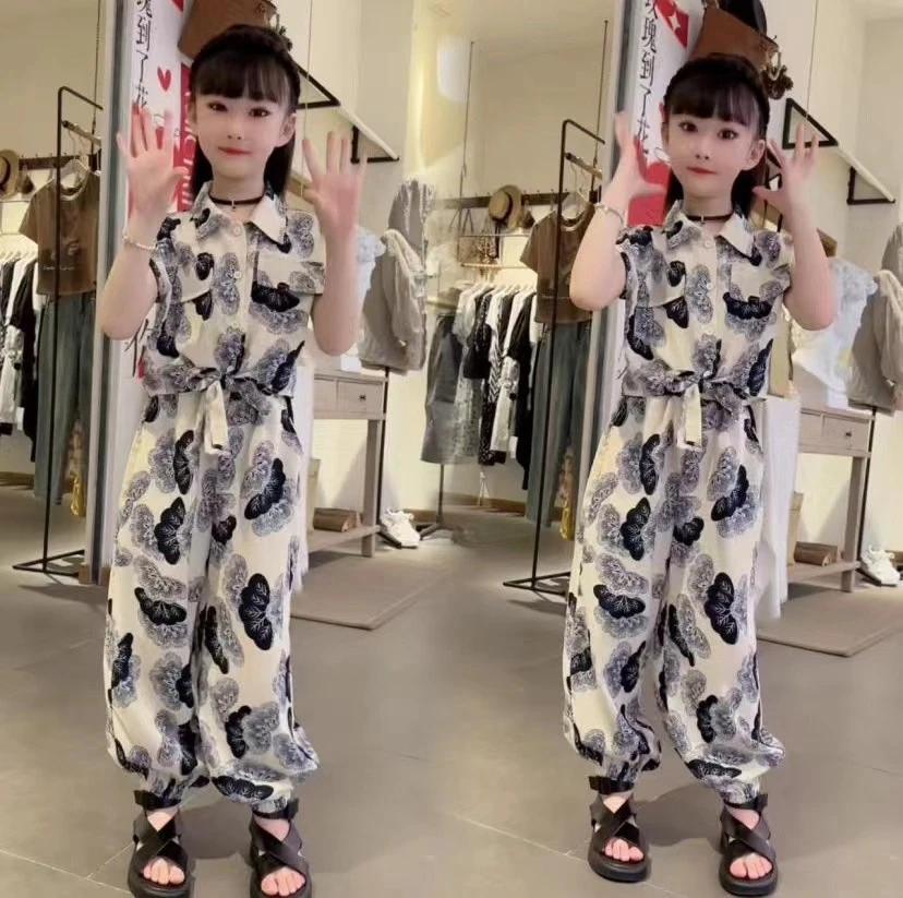 【花蝴蝶套装】女童2025无袖中大童洋气时尚套装休闲蝴蝶碎花两件套