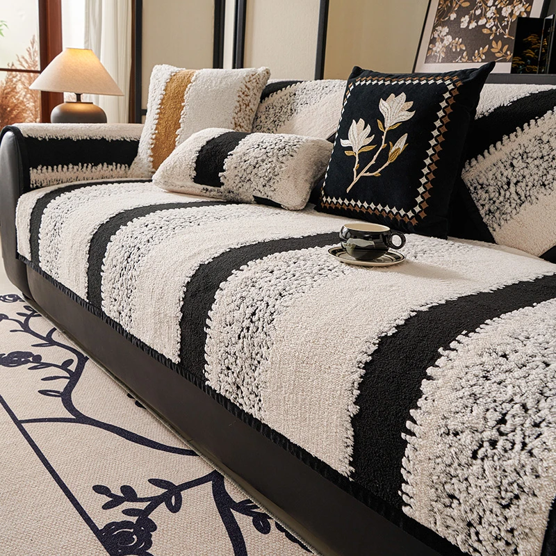高档新款毛绒沙发垫防滑加厚直排坐垫子轻奢高级感冬季盖布毯套罩