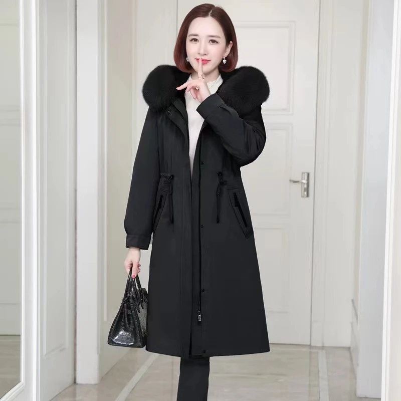长款派克服外套女大毛领连帽爆款狐狸内胆羽绒袖一衣三穿修身保暖